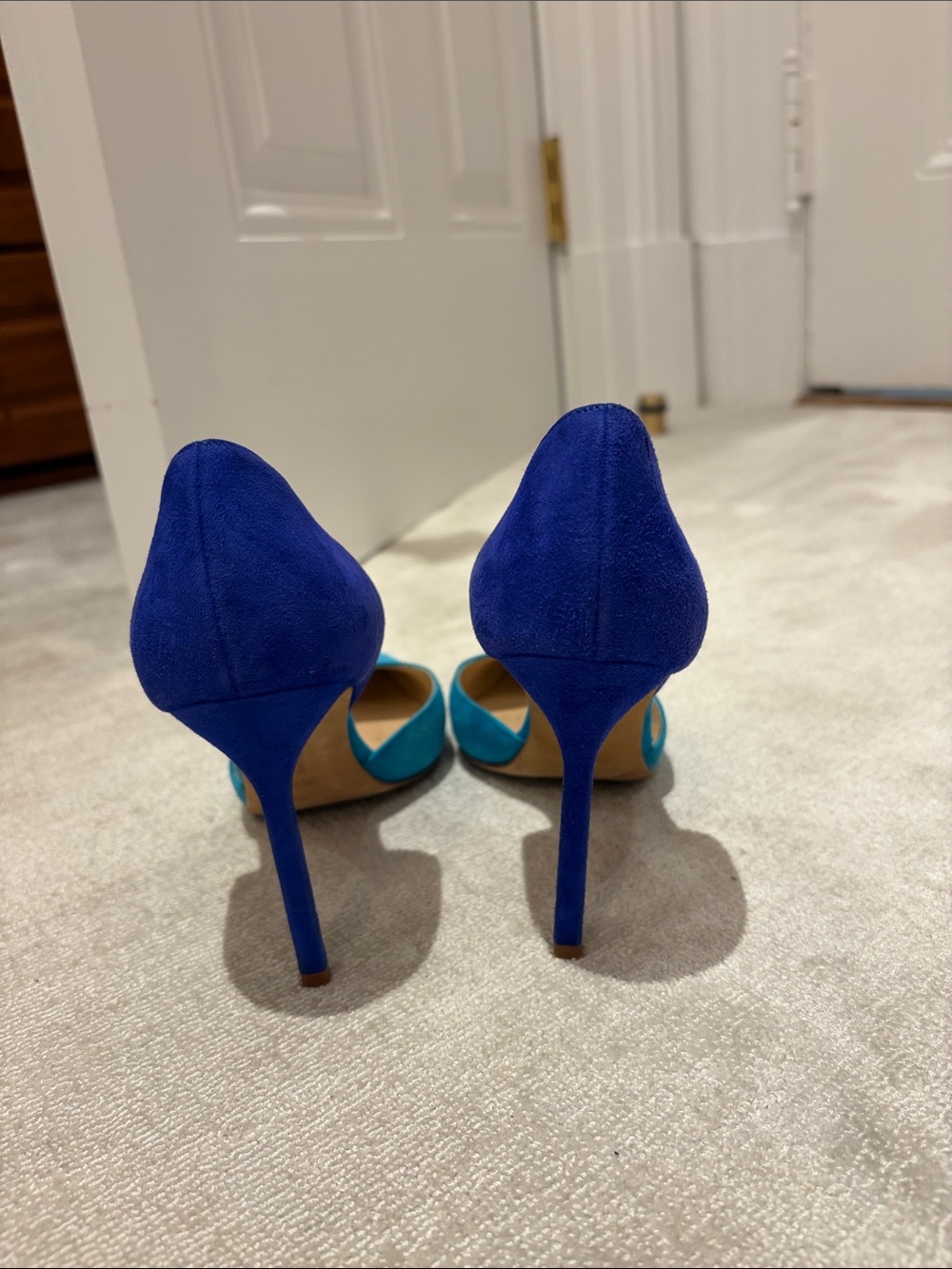 Manolo Blahnik Turquoise and Cobalt D'Orsay Pointed-Toe Pumps - Picture 2 of 5